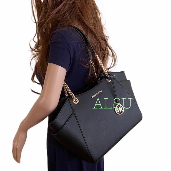 Michael Kors Large Chain Shoulder Tote Black Le - Picture 5 of 13